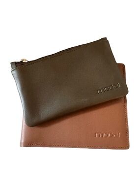 Moda Olive Green and Cognac Leather Pouch Duo